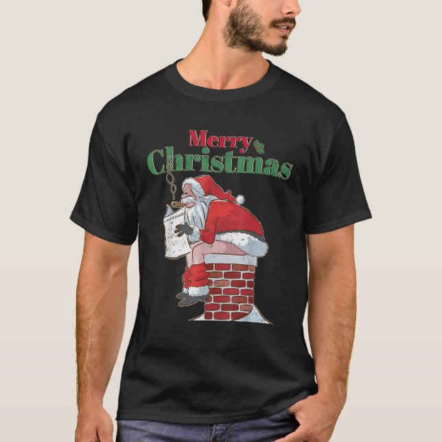 Lungny Santa Pooping Down Skorsten Julafton Tee Ch (Framsida)
