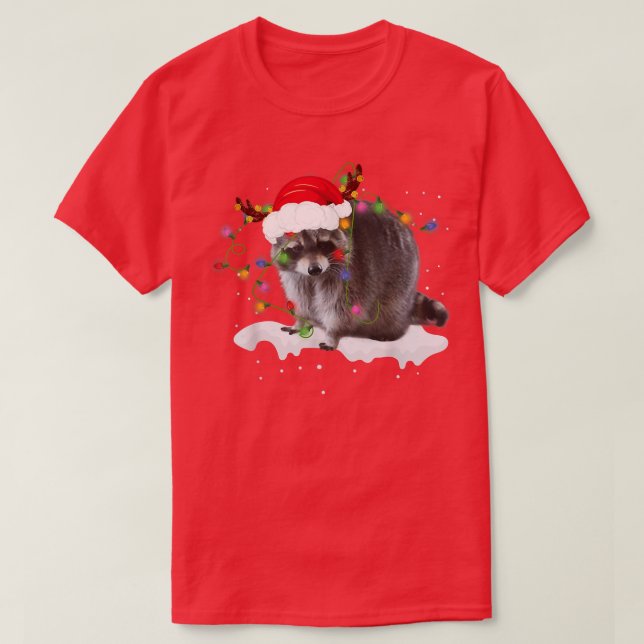 Lungny Santa Raccoon Animal jul Ljus Älskare T Shirt (Design framsida)