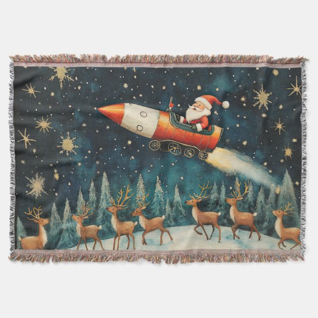 Lungny Santa Retro jul Kväll Throw Blanket Filt (Framsidan)