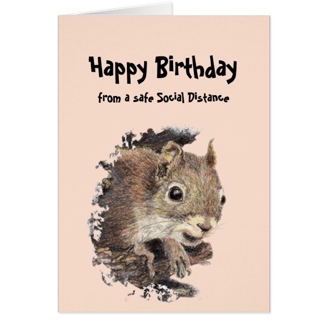 Lungny Social Avstånd Birthday Cute Squirrel Hälsningskort (Framsidan)