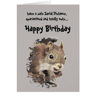Lungny Social Avstånd Birthday Cute Squirrel Hälsningskort