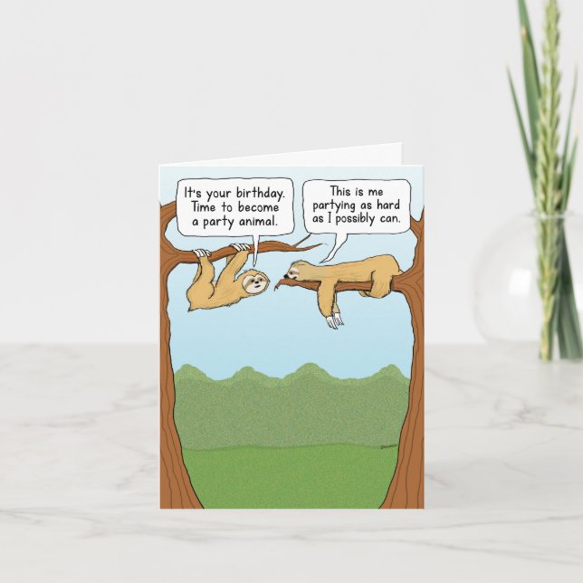 Lungnyj Sloth Party Animals Birthday Kort (Framsida)