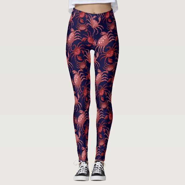 Lungrödkrabba, Kräftor Nautical Ocean  Leggings (Framsida)