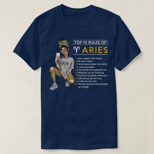 Lungt 10 Regler av Aries Zodiac Sign Horoscope T Shirt (Design framsida)