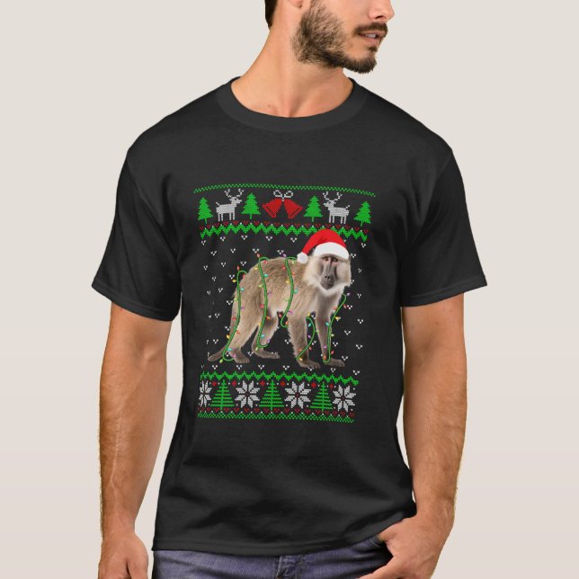 Lungt Monkey Ljus Ugly Sweater Julgran An T Shirt (Framsida)