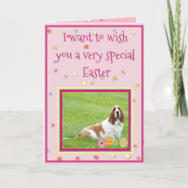 Lungt Påsk-kort med Basset Hound i "Bunny Kostym" Helgkort
