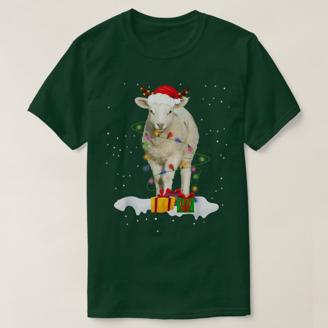 Lungt Santa Sheep Animal jul Ljus Älskare Ch T Shirt (Design framsida)