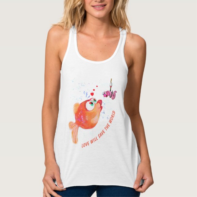 Lungt Tanktop Lycklig Fish och Mask - Anpassningsb Linne Med Racerback (Framsida)