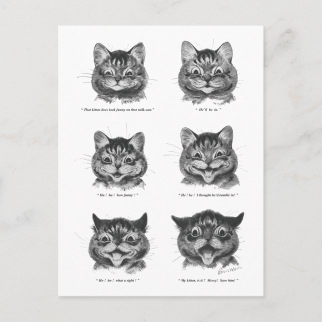 Lunj Ansikte i Cat, Louis Wain Vykort (Framsida)