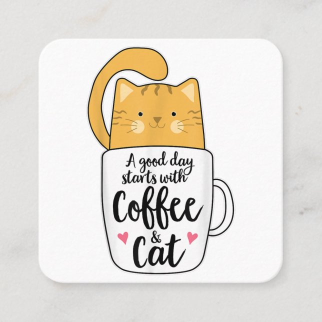 Lunj Orange Cat Coffee Mugg Cat Lover Fyrkantigt Visitkort (Framsida)