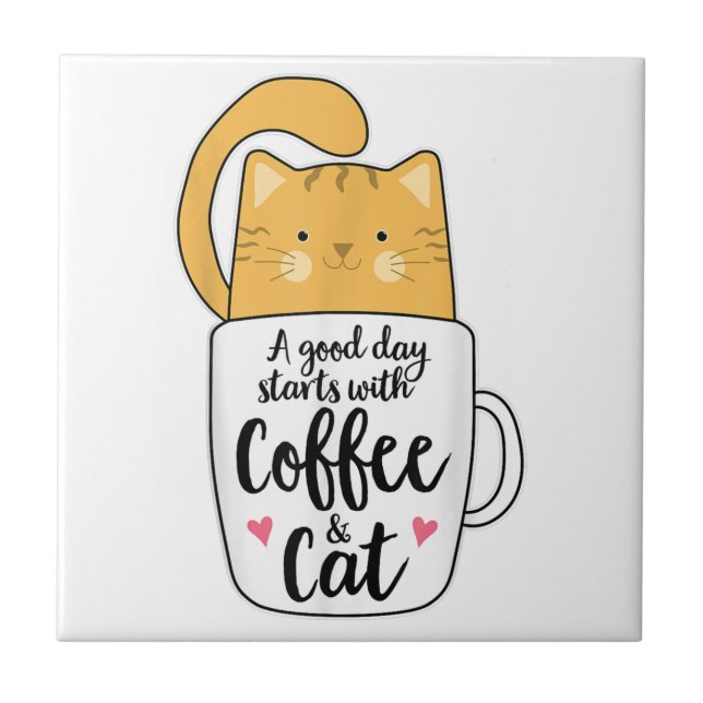 Lunj Orange Cat Coffee Mugg Cat Lover Kakelplatta (Framsidan)