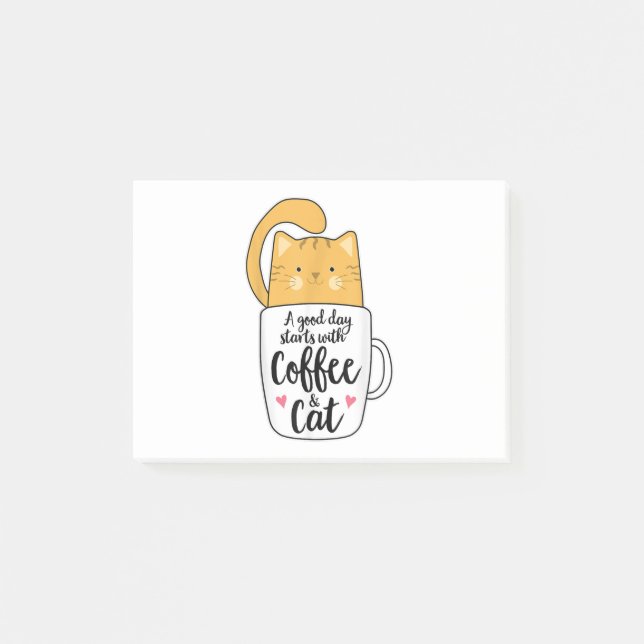 Lunj Orange Cat Coffee Mugg Cat Lover Post-it Block (Framsida)