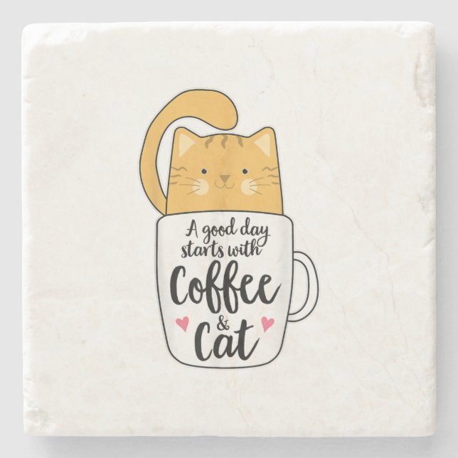 Lunj Orange Cat Coffee Mugg Cat Lover Stenunderlägg (Framsidan)