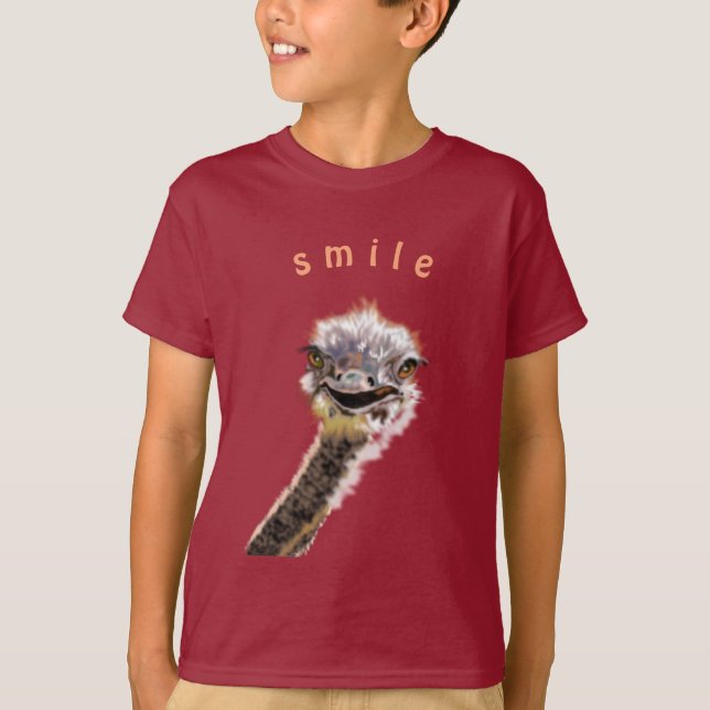 Lunj T-Shirts med Lycklig Ostrich - Smile (Framsida)