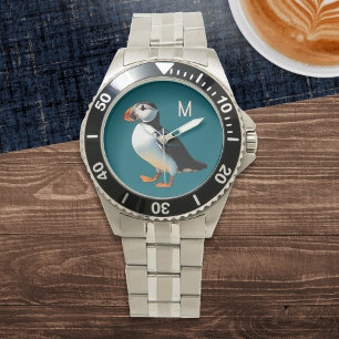 Lunnefågel Kust Vilda Djur Sjö Fågel Monogram Armbandsur
