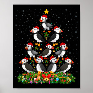 Lunnefågel Xmas Träd Gåva Tomtehatt Lunnefågel Jul Poster