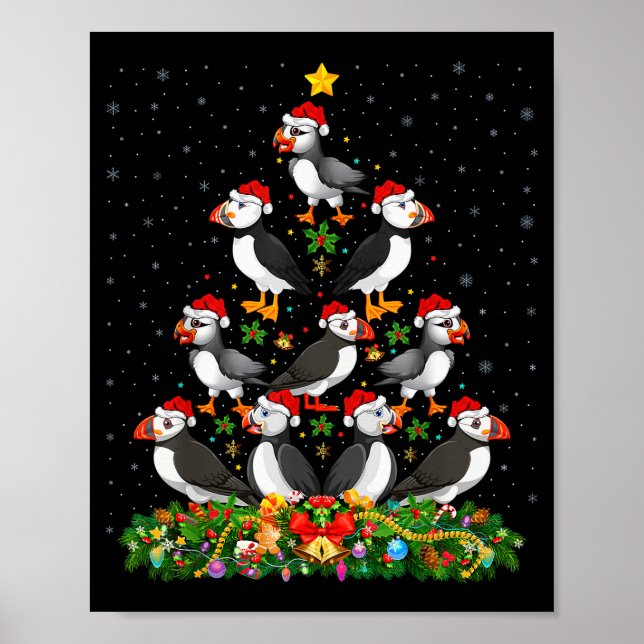 Lunnefågel Xmas Träd Gåva Tomtehatt Lunnefågel Jul Poster (Framsidan)