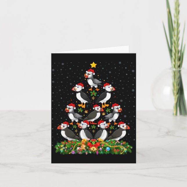 Lunnefågel Xmas Träd Present Julhatt Lunnefågel Ju Kort (Framsida)