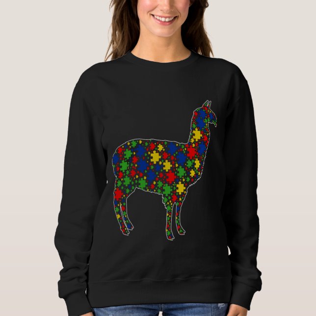 Lunny Alpaca Animals Puzzle Delar Autism Awarenes T Shirt (Framsida)