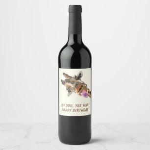 Lunny Giraffe Birthday Vin-etiketter - Anpassadet Vinflaska Etikett