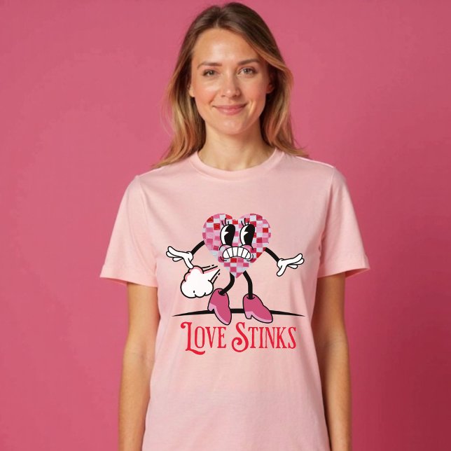 Lunny Kärlek Stinks Farting Checkered Heart T Shirt (Funny Love Stinks Farting Checkered Heart T-Shirt)