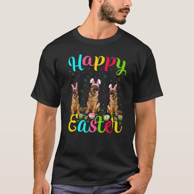 Lunt Påskägg Bunny Tyska Shepherd Hund Lycklig E T Shirt (Framsida)