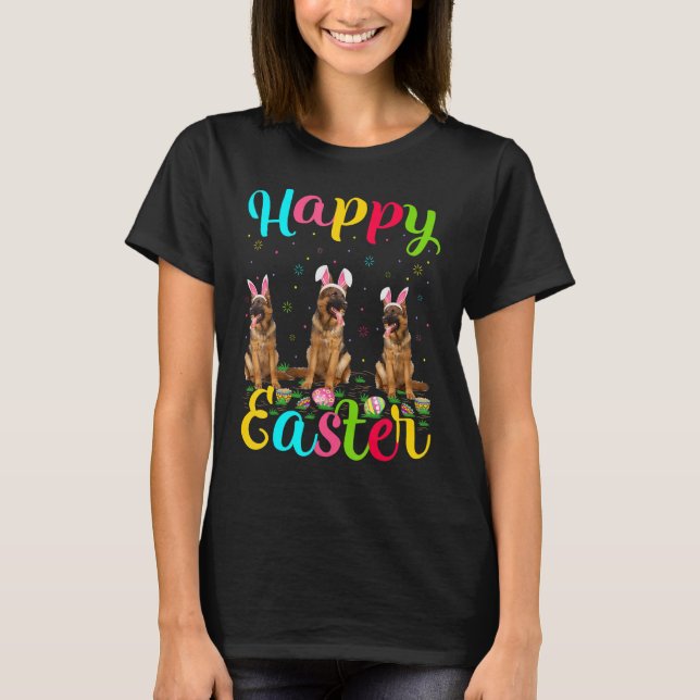 Lunt Påskägg Bunny Tyska Shepherd Hund Lycklig E T Shirt (Framsida)
