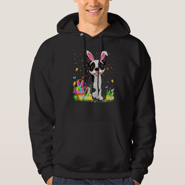 Lunt Påskägg Hunting Boston Terrier Hund Påsk Hoodie (Framsida)