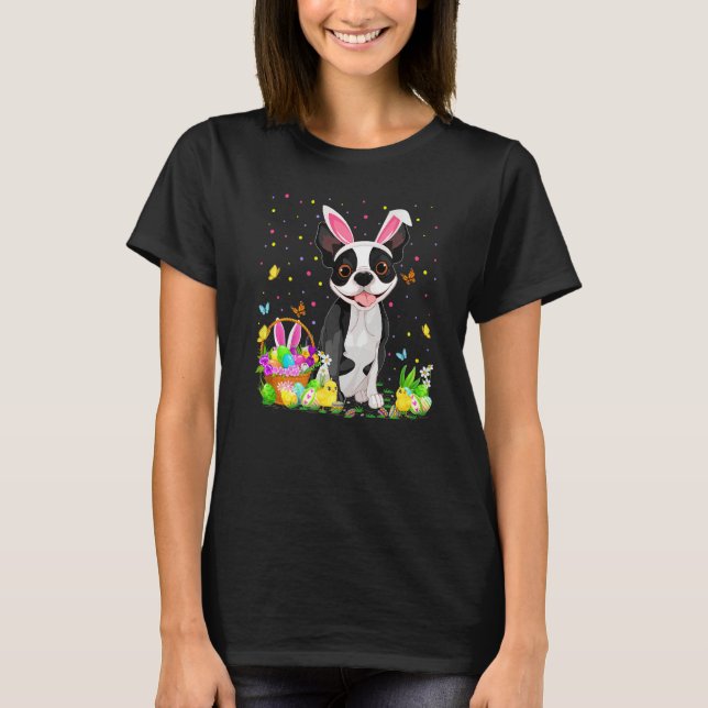Lunt Påskägg Hunting Boston Terrier Hund Påsk T Shirt (Framsida)