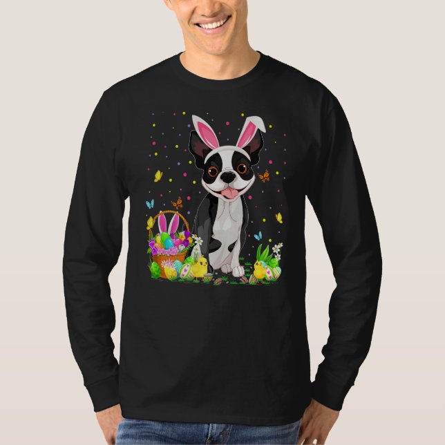 Lunt Påskägg Hunting Boston Terrier Hund Påsk T Shirt (Framsida)