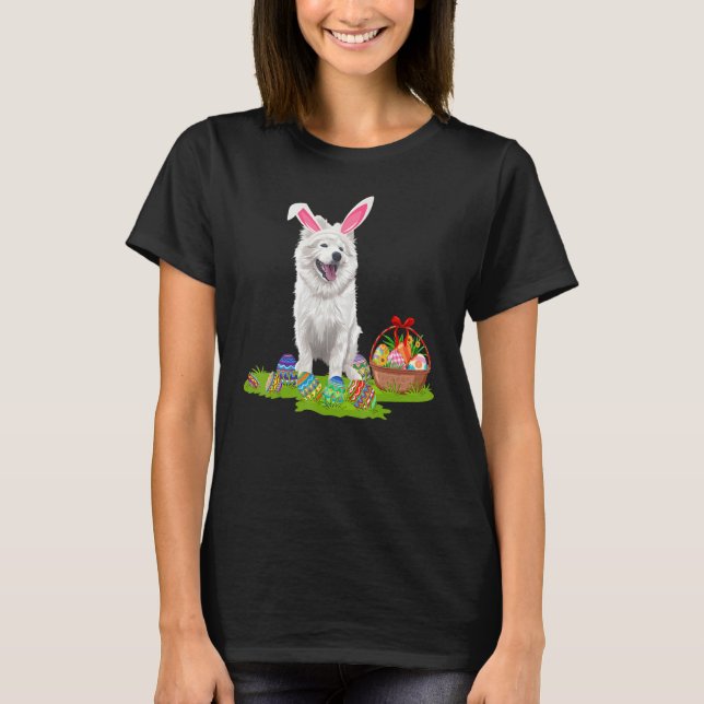 Lunt Påskägg Hunting Bunny American Eskimo Hund T Shirt (Framsida)