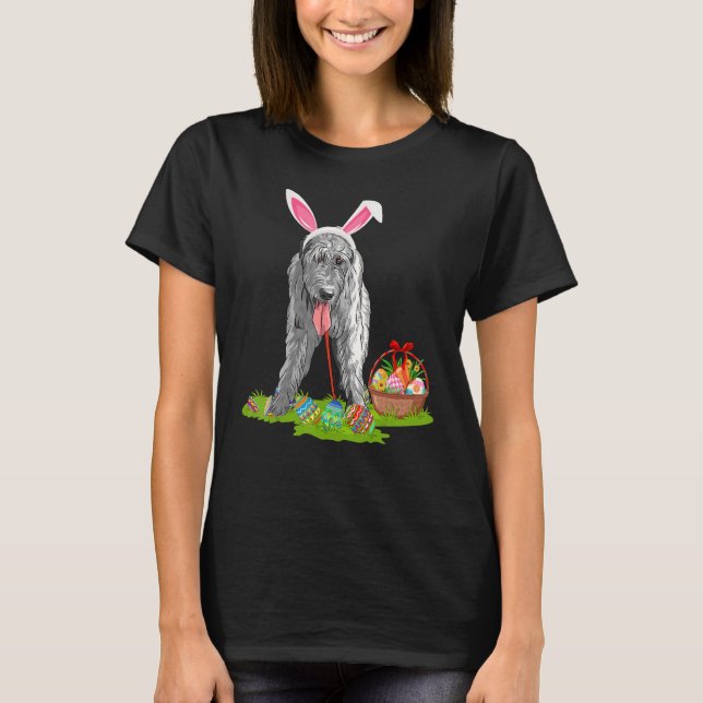 Lunt Påskägg Hunting Bunny Irish Wolfhound Hund T Shirt (Framsida)