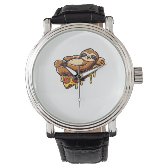 Lunt Sloth åt Pizza, Kawaii Animal Lover Clas Armbandsur (Framsida)
