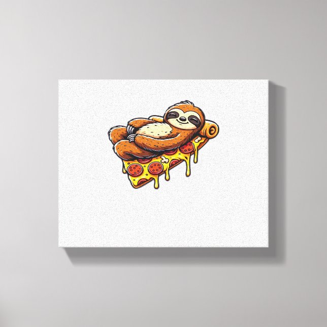 Lunt Sloth åt Pizza, Kawaii Animal Lover Clas Canvastryck (Framsida)