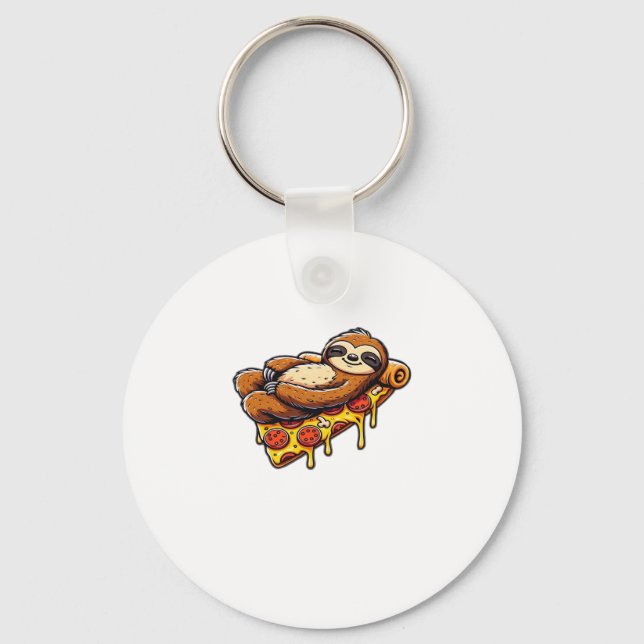 Lunt Sloth åt Pizza, Kawaii Animal Lover Clas Nyckelring (Framsida)