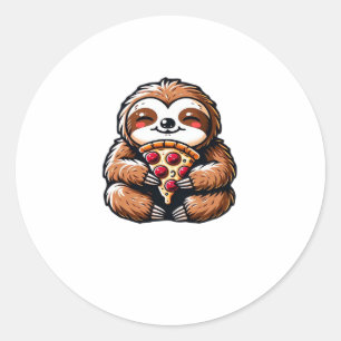 Lunt Sloth åt Pizza, Kawaii Animal Lover Clas Runt Klistermärke