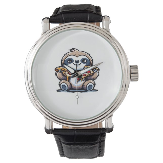 Lunt Sloth åt Pizza, Kawaii Animal Lover Over Armbandsur (Framsida)