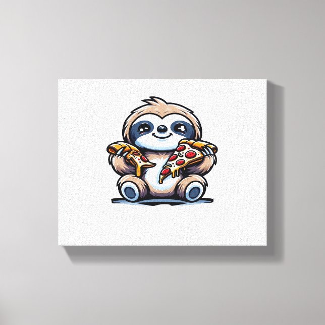 Lunt Sloth åt Pizza, Kawaii Animal Lover Over Canvastryck (Framsida)