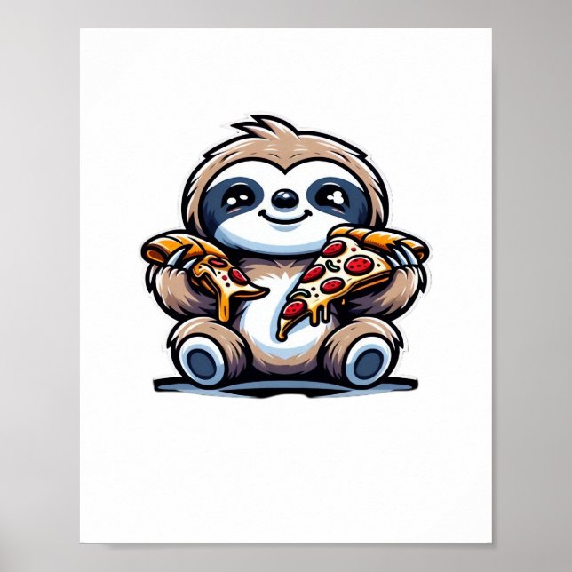 Lunt Sloth åt Pizza, Kawaii Animal Lover Over Poster (Framsidan)