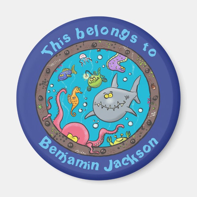 Luntiga havslevande varelser i tecknaden av förlis magnet (Framsidan)