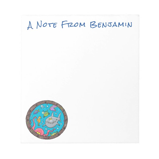 Luntiga havslevande varelser under tecknaden teckn anteckningsblock (Framsida)