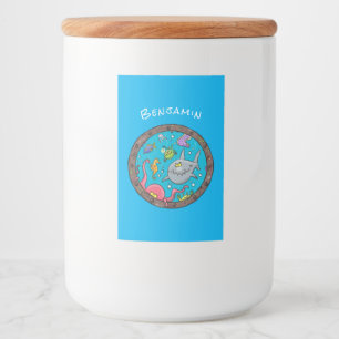 Luntiga havslevande varelser under tecknaden teckn mat etikett