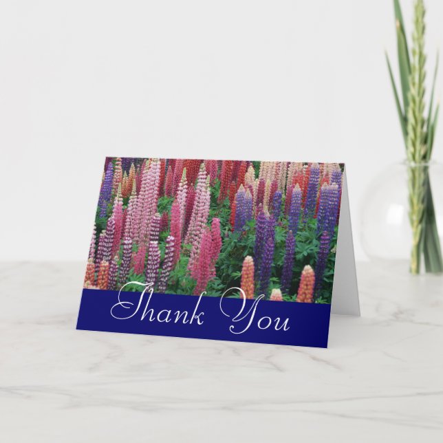 Lupens blommor tack gratulationskort kort (Framsida)