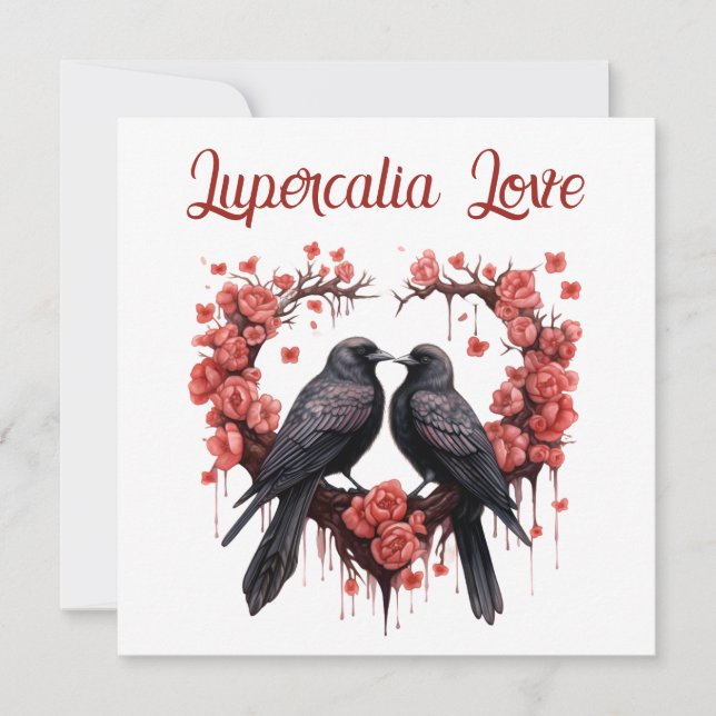 Lupercalia Love Crow & Roses Valentine's Day Julkort (Framsida)