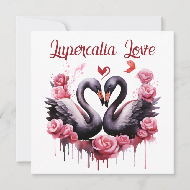 Lupercalia Love Swans & Roses Valentine's Day Julkort (Framsida)