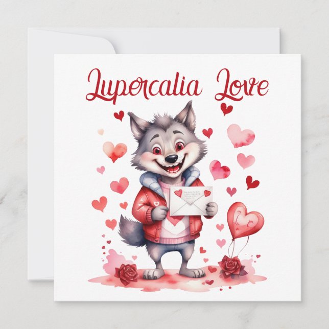 Lupercalia Love Sweet Wolf Hearts Valentine's Day Julkort (Framsida)