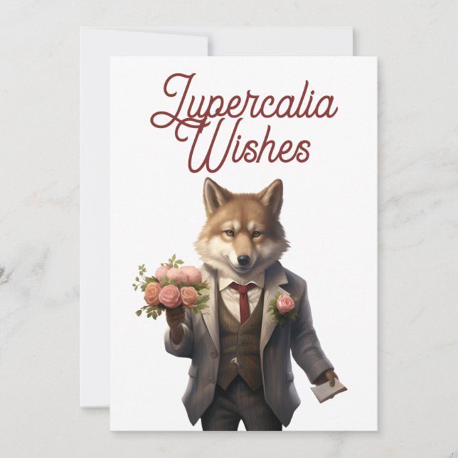 Lupercalia Stilig Varg Alla Hjärtans Dag Julkort (Framsida)