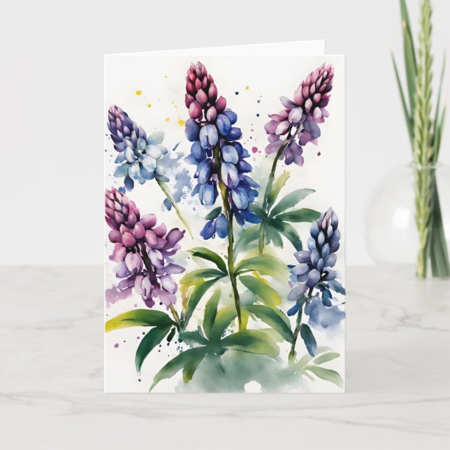 Lupin - Akvarellblommor Kort (Framsida)
