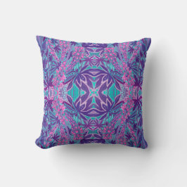 Lupine Flower Bohemian Arabesque Mönster Rosa Mint Kudde