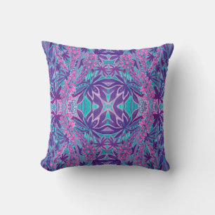 Lupine Flower Bohemian Arabesque Mönster Rosa Mint Kudde